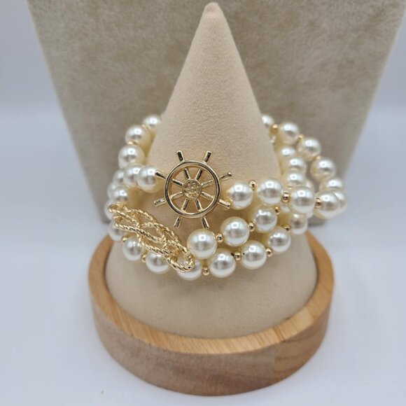 J Crew Faux Pearl Nautical Theme Stretch Bracelet Set NEW! - Picture 1 of 10